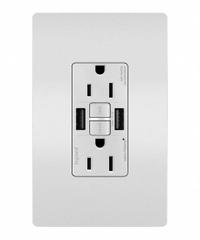 USB Receptacle: Duplex, 5-15R, 2 USB Ports, USB Type A, White, 125V AC, 15 A, GFCI (MPN 1597TRUSBAAW). Key specifications — Brand: LEGRAND.