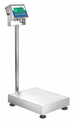 ADAM EQUIPMENT Food Scale: 19 3/4 in Weighing Surface Dp, 15 3/4 in Weighing Surface Wd, LCD (MPN GGF165aH). Key specifications — Connection Ports: RS-232; Readability: 2 g/0.005 lb; Brand: ADAM EQUIPMENT.
