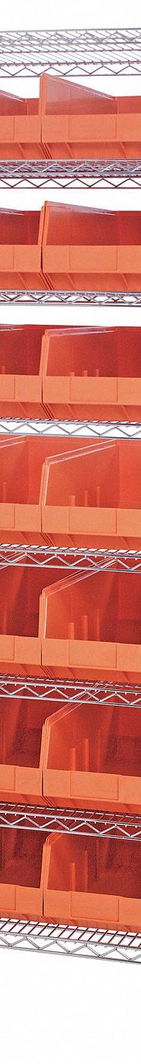 QUANTUM STORAGE SYSTEMS Bin Shelving: 36 in x 12 in x 75 in, 1 Sided, 28 Bins, Open, Shelf Bin (MPN WR8-423OR). Key specifications — Includes Bins: Yes; Bin Material: Polypropylene; Frame Color: Silver; Bin HxWxD: (28) 7 in x 8-1/4 in x 12 in; Frame Material: Steel; Bin Color: Orange; Bin Style: Shelf; Brand: QUANTUM STORAGE SYSTEMS.