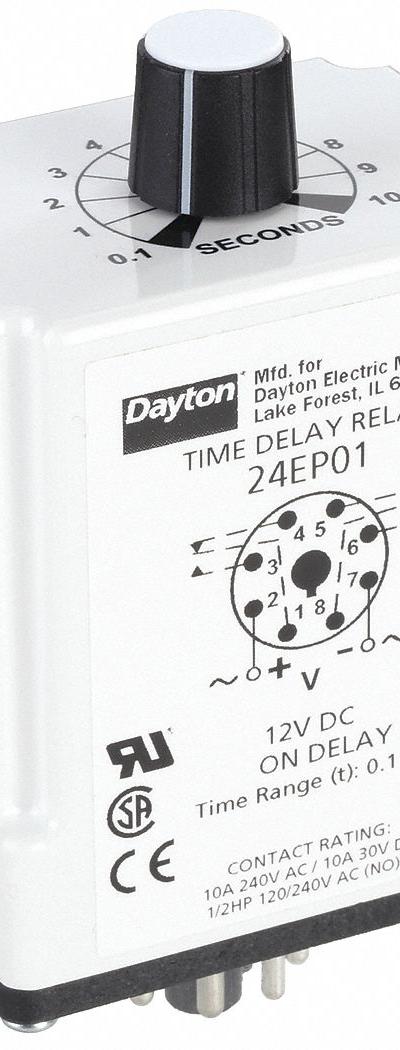 Dayton Single Function Time Delay Relay: Socket Mounted, 240V AC, 10 A, 8 Pins/Terminals - Socket-Mounted Relays