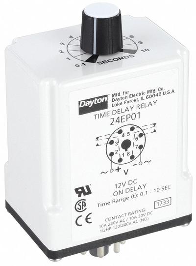 Dayton Single Function Time Delay Relay: Socket Mounted, 240V AC, 10 A, 8 Pins/Terminals - Socket-Mounted Relays