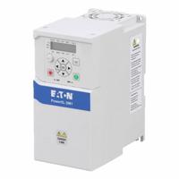EATON Variable Frequency Drive: In Phase Single, Out Phase Three, 1 hp_1/2 hp, With Bypass, Compact (MPN DM1-113D0EB-S20S). Key specifications — Style: Compact; Color: White; Output Voltage: 200-240V AC; Output Phase: Three.