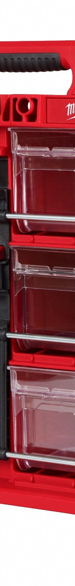 MILWAUKEE PACKOUT Tool Box: 19 11/16 in W x 15 3/16 in D x 6 11/16 in H, Plastic, Red, 0 Dividers (MPN 48-22-8433). Key specifications — attr1120253: MILWAUKEE; attr1120340: Plastic; attr1120341: Red; attr1120220: Divider.
