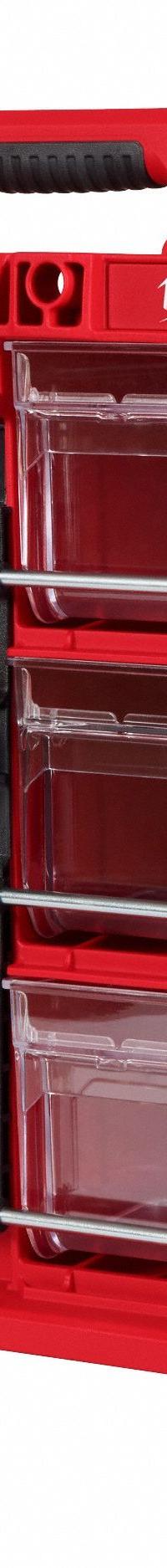 MILWAUKEE PACKOUT Tool Box: 19 11/16 in W x 15 3/16 in D x 6 11/16 in H, Plastic, Red, 0 Dividers (MPN 48-22-8433). Key specifications — attr1120253: MILWAUKEE; attr1120340: Plastic; attr1120341: Red; attr1120220: Divider.