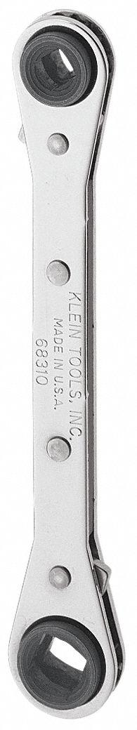 KLEIN TOOLS Box End Wrench: Chrome, 1/4 in_3/8 in_3/16 in_5/16 in Head Size - SAE, 4-in-1, 4-Point, Ratcheting Box End Wrenches