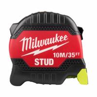 MILWAUKEE STUD Tape Measure: Nonmagnetic Single Hook Tip, 35 ft / 10 m, Metal/Stainless Steel, Red (MPN 48-22-1436). Key specifications — attr935324: MILWAUKEE; attr942259: Red; attr935326: Architect's Scale; attr935328: 1/16 in; attr935329: Inches; attr935337: Metric/SAE; attr936607: Manual Lock; attr985315: Greater than 5 m.
