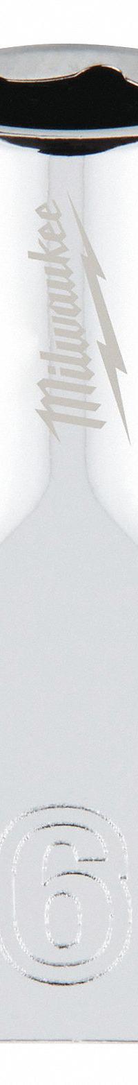 MILWAUKEE Standard Socket: Metric, 1/4 in Drive Size, 6 mm Socket Size, 6-Point, Std, Chrome (MPN 45-34-9032). Key specifications — attr1204417: MILWAUKEE; attr1204392: Chrome.