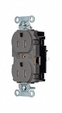 HUBBELL Receptacle: Duplex, 5-15, Gray, 125V AC, 15 A, 2 Pole / 3 Wire (MPN 5262STGYTR)