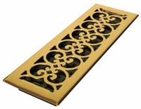 Floor Register: Floor, 15 1/2 in H, 5 1/2 in W, Decorative, Bright, Brass, Steel Grille, One-Way (MPN SPH414). Key specifications — Adjustable Blades: No; Brand: DECOR GRATES; Airflow Directions: One-Way; Grille Color: Brass.