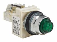SCHNEIDER ELECTRIC Pilot Light: 30 mm Panel Mounting Size, Green, Incandescent, 9001K Series (MPN 9001KT35G31). Key specifications — Series: 9001K; Brand: SCHNEIDER; Includes Push-To-Test: Push-To-Test Included.
