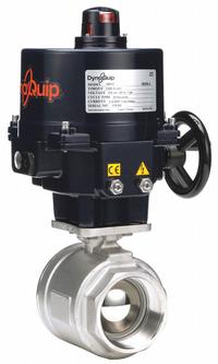 DYNAQUIP CONTROLS Electrically Actuated Two-Way Ball Valve: 3 in, Stainless Steel, 115V AC (MPN E2S2AAJE02). Key specifications — Included Mounting: ISO 5211 Actuator Mounting Pad; Brand: DYNAQUIP CONTROLS; Actuator Features: Auxiliary Limit Switch.