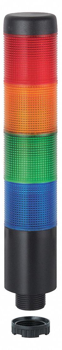 WERMA Tower Light Assembly: 4 Tier, Blue/Green/Red/Yellow, Sounder Tier Included, 209 mm Overall Ht (MPN 69915075). Key specifications — Manufacturer Part Number: 69915075; Brand: WERMA; Operating Voltage: 24V AC/DC; Light Tier Color: Blue.