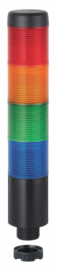 WERMA Tower Light Assembly: 4 Tier, Blue/Green/Red/Yellow, Sounder Tier Included, 209 mm Overall Ht (MPN 69915075). Key specifications — Manufacturer Part Number: 69915075; Brand: WERMA; Operating Voltage: 24V AC/DC; Light Tier Color: Blue.