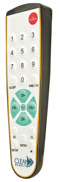 CLEAN REMOTE Television Remote Control: Universal, CR3BCB, Healthcare TVs, Black/White. Key specifications — Manufacturer Part Number: CR3BCB; Brand: CLEAN REMOTE; Color: Black/White; For Use With: Healthcare TVs; Compatible With_Broad: Universal; Remote Features - Broad: Cleanable.