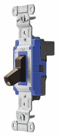 HUBBELL Wall Switch: Toggle Switch, Single Pole, Maintained, Brown, 120/277V AC, 15 A (MPN SNAP1201BR). Key specifications — Illuminated: No; Voltage Rating: 120/277V AC.