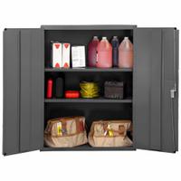 DURHAM MFG Storage Cabinet: 36 in x 18 in x 48 in, Swing Handle & Keyed, 14 ga Panel Thick, Frame (MPN 3600-95). Key specifications — attr62698: Gray; attr62736: Welded; attr87895: Frame; attr62693: Assembled; attr62737: Stationary; attr62694: Adjustable; attr62695: Powder Coated; attr62696: Steel.