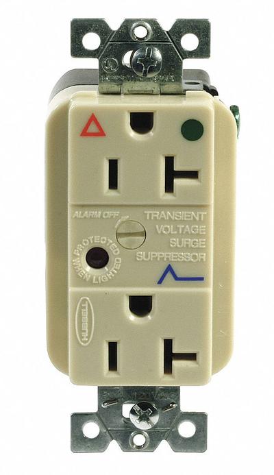 HUBBELL Receptacle: Hospital Grade Fed. Spec., Duplex, 5-20R, Ivory, 125V AC, 20 A - General Purpose Receptacles