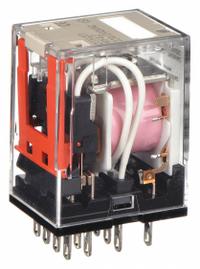 OMRON General Purpose Relay: Socket Mounted, 5 A Current Rating, 240V AC, 4PDT, 14 Pins/Terminals (MPN MY4Z-AC220/240(S)). Key specifications — Brand: OMRON; Base Type: Square; Mounting Style: Plug-In; Pin Shape: Flat; Electrical Connection: Quick-Connect; Manufacturer Part Number: MY4Z-AC220/240(S); Operating Current: 1.5 A at 24V DC (Inductive Load); Series: MY Series.