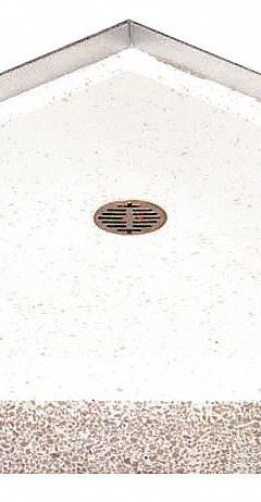 ACORN Shower Base: Neo-Angle, Single Threshold, Terrazzo, 36 in Overall Lg, 4 in Overall Ht (MPN SBC-36-2F). Key specifications — Material: Terrazzo; Drain Location: Corner; Features: Flanges on Two Sides; Brand: ACORN.