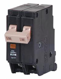 EATON Circuit Breaker: 50 A, 120/240V AC, Single Phase, 10kA at 120/240V AC, Type CH Loadcenters (MPN CHF250). Key specifications — attr195951: 50 A; attr195952: 120/240V AC; attr195953: Single; attr195954: 10kA at 120/240V AC; attr195958: Standard; attr195955: Type CH Loadcenters; attr211136: EATON.