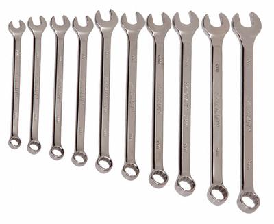 ABILITY ONE Combination Wrench Set: Alloy Steel, Chrome, 11 Tools, 7.5° Head Offset Angle - SAE 12-Point Combination Wrench Sets