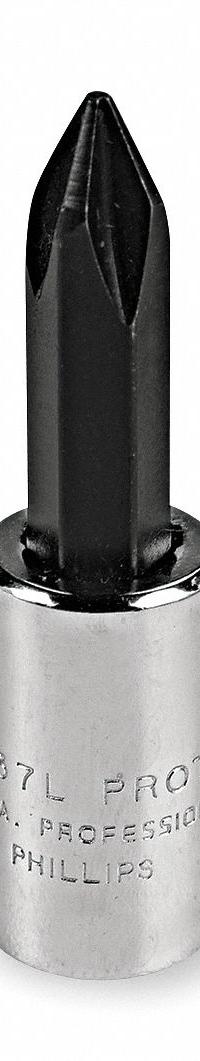 PROTO Socket Bit: 1/4 in Drive Size, Phillips Tip, #2 Tip Size, 1 13/64 in Overall Lg, Fixed Insert (MPN J4738). Key specifications — attr1213300: #2; attr1213307: Fixed Insert; attr1213309: PROTO.