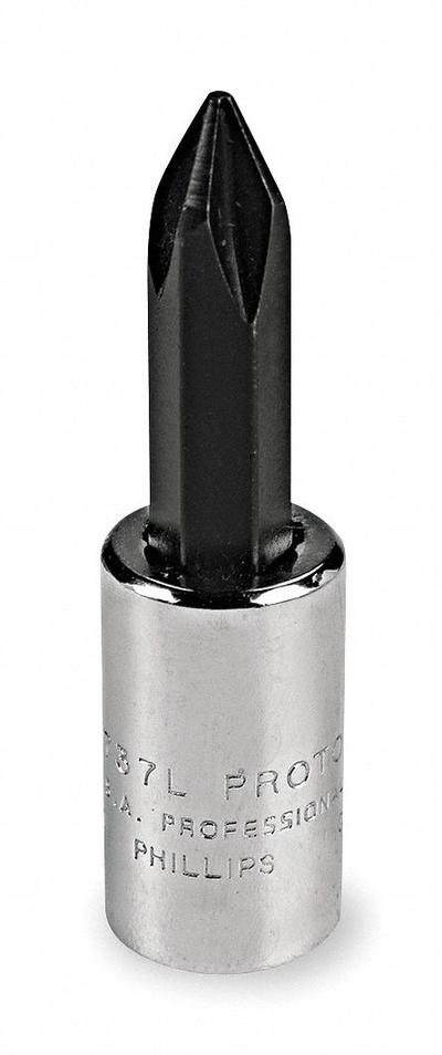 PROTO Socket Bit: 1/4 in Drive Size, Phillips Tip, #2 Tip Size, 1 13/64 in Overall Lg - Phillips Bit Sockets