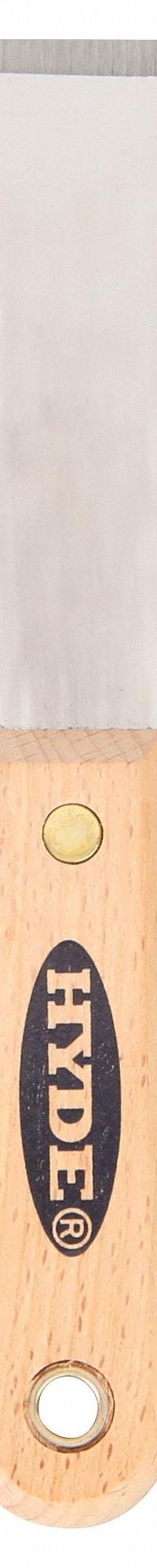 HYDE Putty Knife: Bld. Mat. Carbon Steel, Hdl. Mat. Hardwood, Stiff, Straight Bld. Shape (MPN 07210). Key specifications — attr1004902: HYDE; attr1012057: Full; attr1014703: Wood; attr1017570: Standard End; attr1029655: Straight; attr1034073: Straight.