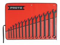 PROTO Combination Wrench Set: Alloy Steel, Black Oxide, 14 Tools, 15° Head Offset Angle, Offset, Hex (MPN J1200FBASD). Key specifications — attr309520: Black Oxide; attr309519: Alloy Steel; attr324929: PROTO; attr309512: Canvas Pouch; attr309522: No; attr309533: Yes.
