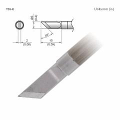 HAKKO Soldering Tip: T39 Series, Knife, 5 mm W, 15 mm Lg (MPN T39-K). Key specifications — Brand: HAKKO; Compatible Handpiece Manufacturer Model Number: FX-9702; Manufacturer Part Number: T39-K.