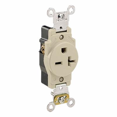 LEVITON Single Receptacle Outlet: Single, 6-20, Ivory, 250V AC, 20 A, 2 Pole / 3 Wire (MPN 5461-I) - General Purpose Receptacles