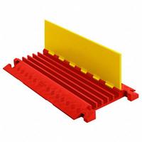 CHECKERS Cable Protector: 5 Channels, Hinged, 1 3/8 in Max Cable Dia, 19 3/4 in Wd, 2 1/4 in Ht (MPN CP5X125-Y/O). Key specifications — Brand: CHECKERS; Color: Orange/Yellow; Component: Cable Ramp-Straight Section; Material: Polyurethane.