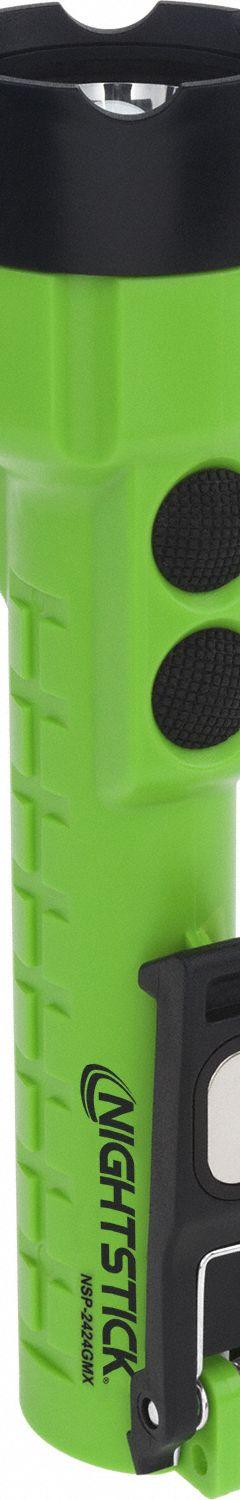 NIGHTSTICK General Purpose Handheld Flashlight: 350 lm, 6 hr Run Time at Max. Brightness, Green, ABS (MPN NSP-2424GMX). Key specifications — Brand: NIGHTSTICK; Battery Requirements - Broad: Includes 3 AA.
