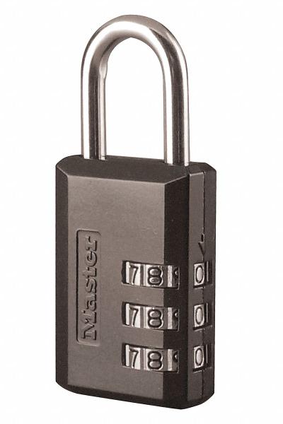 MASTER LOCK Combination Padlock: Scrolling Combo, Black, Zinc Die-Cast, Std Shackle - TSA Approved Luggage Combination Padlocks