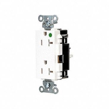 HUBBELL Receptacle: Hospital Grade, Decorator Duplex, 5-20R, White, 125V AC, 20 A - General Purpose Receptacles