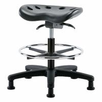 Tractor Stool: Polyurethane, Ht Range 19 in to 26 1/2 in, 17 in Seat Wd, 14 in Seat Dp, 5 Glides (MPN PTMBSO-RG-CF-RG-BLK). Key specifications — Brand: APPROVED VENDOR; Foot Support: Yes; Base Material: Fiberglass; ESD-Safe: Not ESD Safe; Number of Casters: 0.