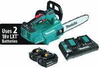 MAKITA Battery-Powered Chainsaw Kit: 14 in Bar Lg, Top Handle, Adj/Auto Chain Oiler, 18 V, 30 cc (MPN XCU08PT). Key specifications — Brand: MAKITA.