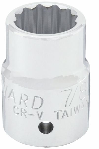 WESTWARD Socket: SAE, 3/4 in Drive Size, 7/8 in Socket Size, 12-Point, Std, Chrome - 3/4" Drive Hand Sockets
