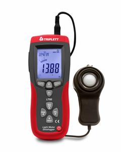 TRIPLETT Light Meter: 3 ft Cable/Carrying Case/Protective Cover/USB Cable, ±5% Light Level Accuracy (MPN LT68-NIST). Key specifications — Brand: TRIPLETT; Light Level Accuracy: ±5%; Digital Display Screen Type: LCD; Includes: 3 ft Cable; Lights Tested: Fluorescent; Certificate of Calibration: Included.