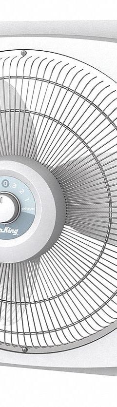 AIR KING Window Fan: 16 in Blade Dia, 22 in H, 34 1/2 in W, 3 Speeds, For 26 1/2 in Window Wd - Min (MPN 9155). Key specifications — Voltage: 120V AC; Number of Speeds: 3; Brand: AIR KING.