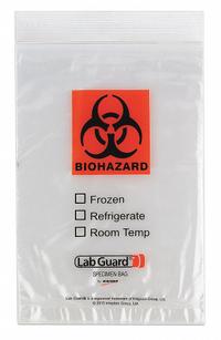 Specimen Transfer Bag: LDPE, Biohazard, 1.75 mil Thick, Clear, 6 in Overall Ht, 3670, 1,000 PK. Key specifications — Brand: MEDEGEN MEDICAL PRODUCTS; Closure Type: Zipper; Product Type: Dual Pouch Specimen Bag; Manufacturer Part Number: 3670; Color: Clear; Display Sell UOM: PK; Legend: Biohazard.
