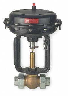 SPENCE Pneumatic Globe Control Valve: Bronze, 1 in Pipe Size, FNPT x FNPT, Air to Spring, Fail Open (MPN K1TE81136RCAA11). Key specifications — Brand: SPENCE; Disc Material: Stainless Steel; Connection Type: FNPT x FNPT.