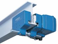 DEMAG Motorized Trolley: Motorized, 2,420 lb Max Hoist Load Capacity (MPN EU11-310-80/20 FPM 575V). Key specifications — attr927036: Flat; attr927048: 575V AC; attr927053: Cast Aluminum; attr927054: 20/80 fpm.
