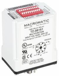 MACROMATIC Multi-Function Time Delay Relay: Socket Mounted, 240V AC, 10 A, 8 Pins/Terminals (MPN TD-88161). Key specifications — Delay Function: Multi Function; Mounting Style: Plug-In; Input Voltage: 240V AC; Brand: MACROMATIC.