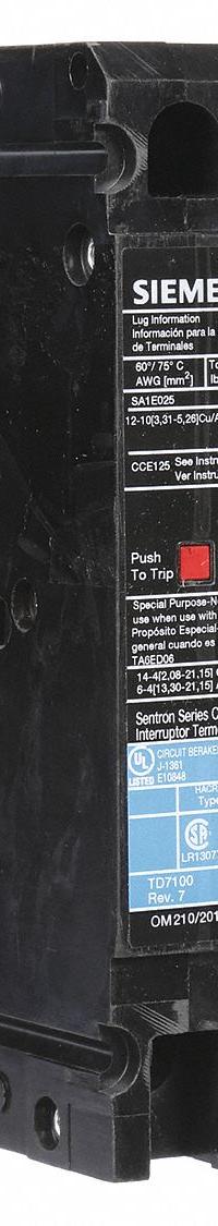 SIEMENS Molded Case Circuit Breaker: 20 A Amps, 18kA at 480V AC, Fixed, Load Side Lug, Any, ED4 (MPN ED42B020). Key specifications — Phase Connection: Any; Instantaneous Trip: Fixed; Terminal Connection: Load Side Lug; Series: ED4; Max. AIR Rating: 18kA at 480V AC.