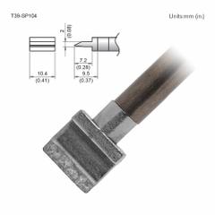 HAKKO Soldering Tip: T39 Series, Spatula, 10.4 mm W, 9.5 mm Lg (MPN T39-SP104). Key specifications — Brand: HAKKO; Compatible Handpiece Manufacturer Model Number: FX-9701; Manufacturer Part Number: T39-SP104.