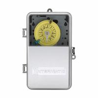 INTERMATIC Electromechanical Timer: 24 hr, 120V AC, DPST, Mechanical (MPN T103PCD82). Key specifications — Body Material: Plastic; Indoor/Outdoor Usage: Outdoor; Mounting Style: Surface; Brand: INTERMATIC.