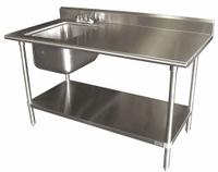ADVANCE TABCO Work Table with Sink: 1 Bowls, 40 1/2 in Overall Ht, 60 in Overall Lg, 12 in Bowl Dp (MPN KMS-11B-305L). Key specifications — Faucet Handle Type: Lever; Brand: ADVANCE TABCO; Faucet Operation: Dual Manual Handle.