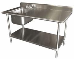 ADVANCE TABCO Work Table with Sink: 1 Bowls, 40 1/2 in Overall Ht, 60 in Overall Lg, 12 in Bowl Dp (MPN KMS-11B-305L). Key specifications — Faucet Handle Type: Lever; Brand: ADVANCE TABCO; Faucet Operation: Dual Manual Handle.