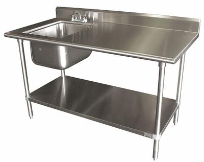 ADVANCE TABCO Work Table with Sink: 1 Bowls, 40 1/2 in Overall Ht, 60 in Overall Lg - One-Bowl Freestanding Kitchen & Bar Sinks with Faucets